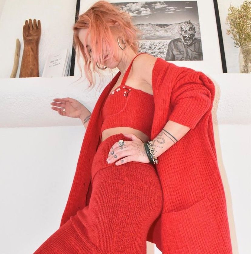 An amazing red three-piece set from Eskay Label.