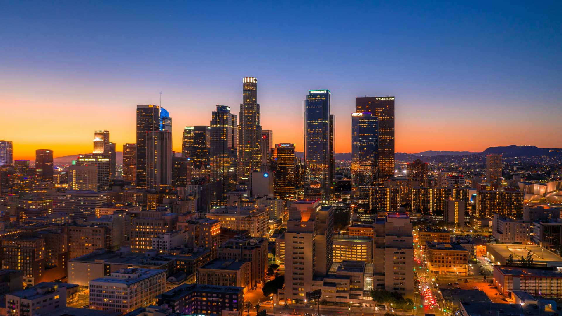 Los Angeles skyline at dusk