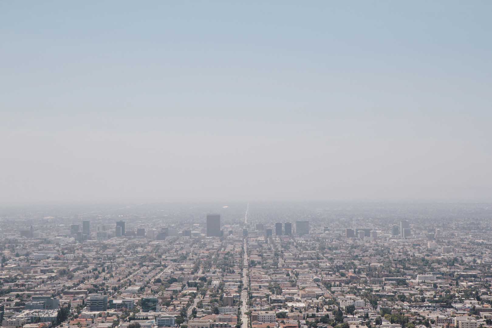 Los Angeles skyline through the fog