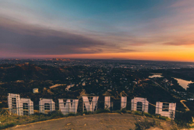 The back of the Hollywood sign looking out towards the city