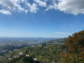 Panoramic view of Los Angeles from Griffith Park, showcasing city skyline