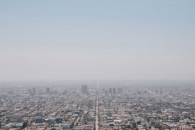 Los Angeles skyline through the fog
