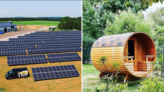 Two of Stop Digging LA’s projects. Solar panels (left) & sauna (right).